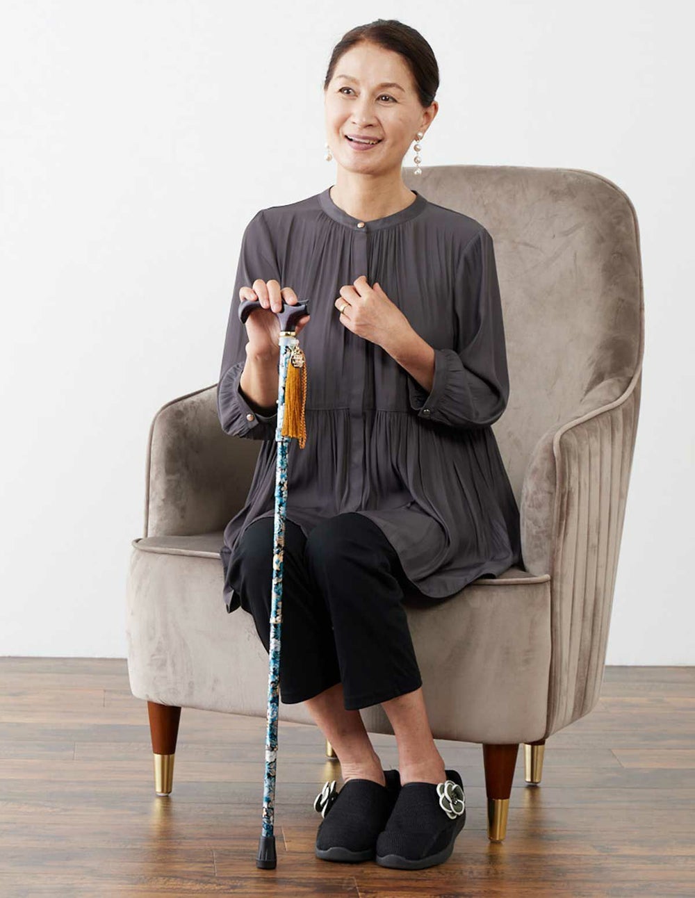 折りたたみ杖 - 花柄