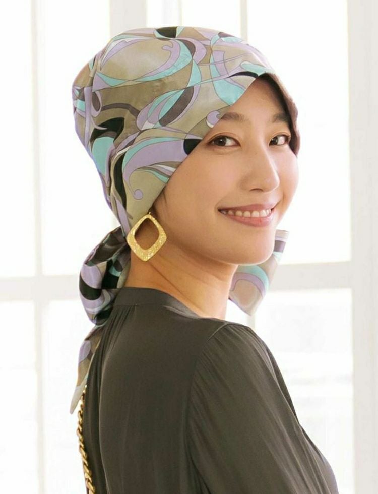 医療用ケア帽子 プッチ柄 かぶりやすいスカーフタイプ 【KISS MY LIFE】