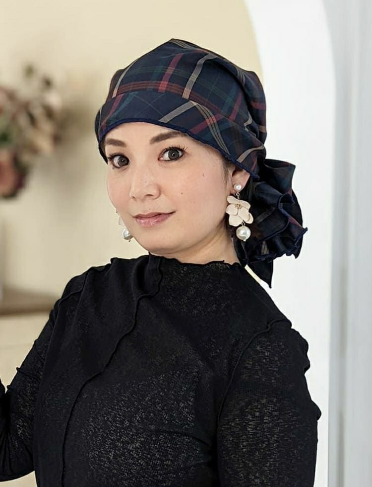 医療用帽子(ケア帽子) -Karina- バンダナタイプ/チェック柄