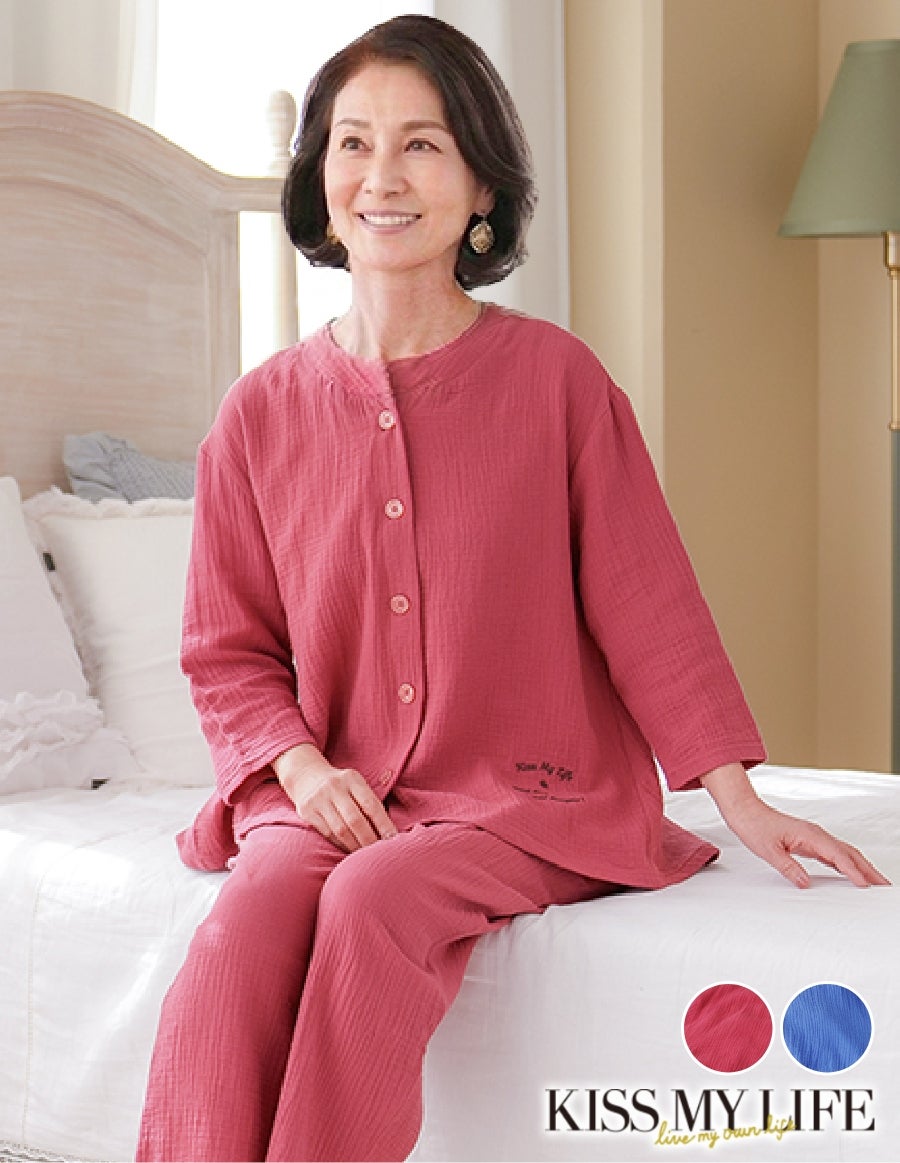 Wガーゼ レディース 前開きパジャマ　母の日