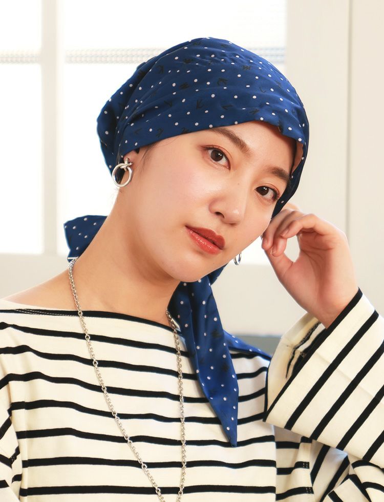 医療用帽子(ケア帽子) -Audrey- スカーフタイプ/ロゴドット