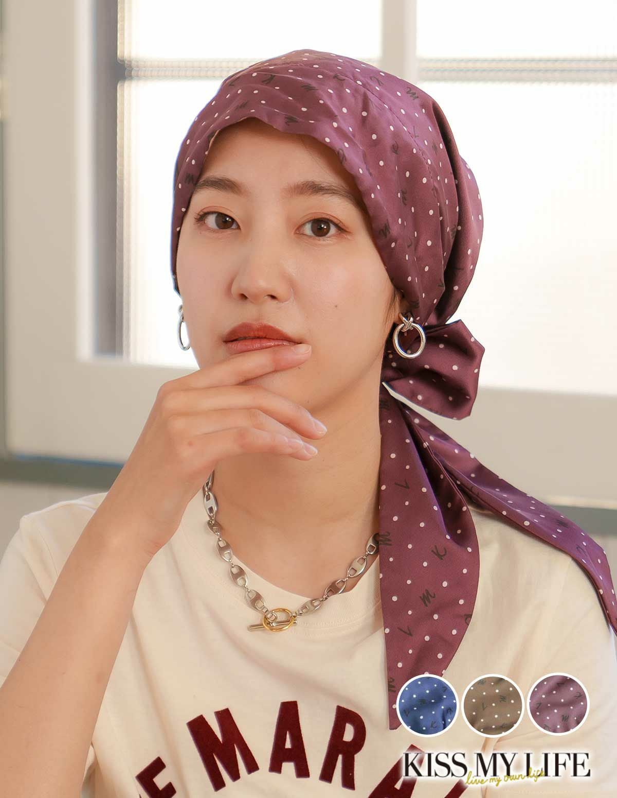 医療用帽子　オードリー　ロゴドット