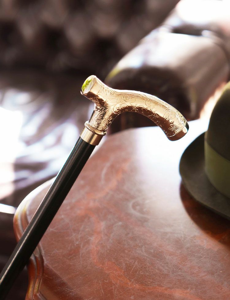 メンズ 木製杖 オーダーハンドメイド クラシック シルバー 唐草模様