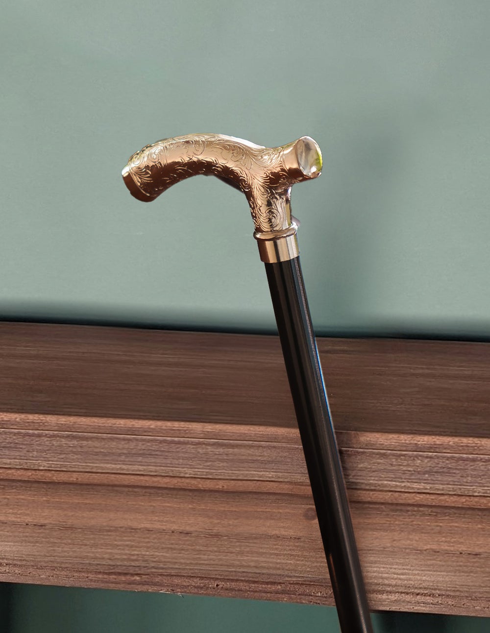 メンズ　おしゃれ杖 木製杖 オーダーハンドメイド クラシック シルバー 唐草模様彫り