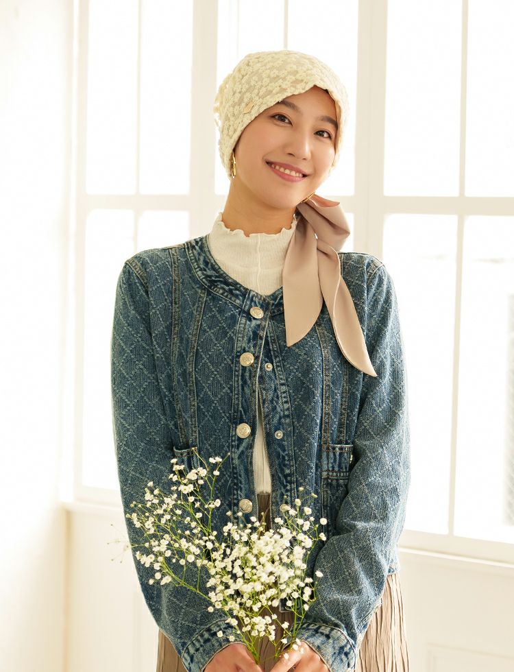 医療用帽子(ケア帽子) -Audrey LUXE- スカーフタイプ/刺繍レース