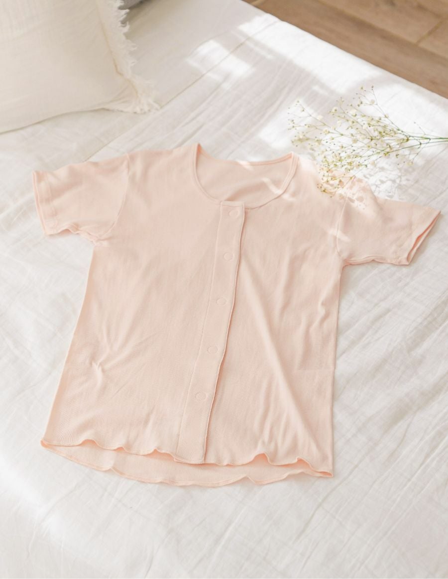 レディース 前開きワンタッチ肌着 綿100% 半袖