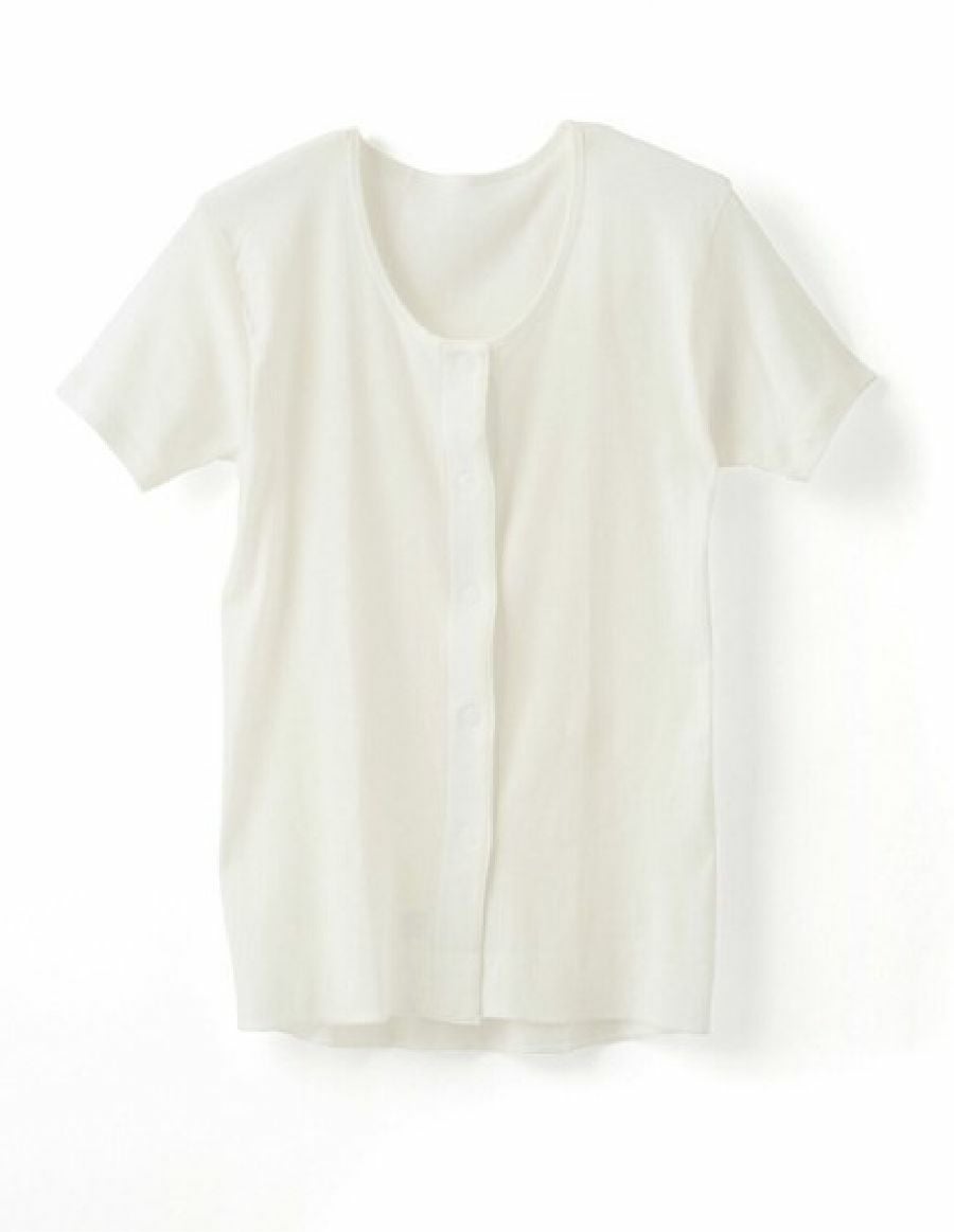 レディース 前開きワンタッチ肌着 綿100% 半袖　ホワイト
