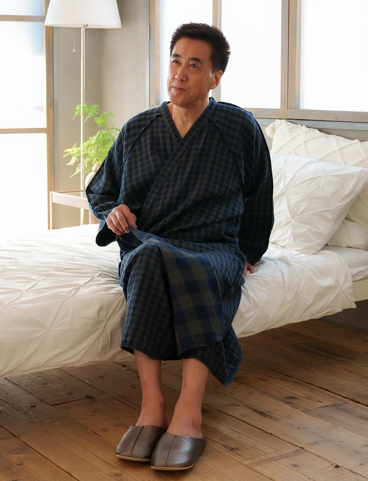 半額】介護用パジャマ メンズ ブリティッシュチェック柄 前開き 浴衣