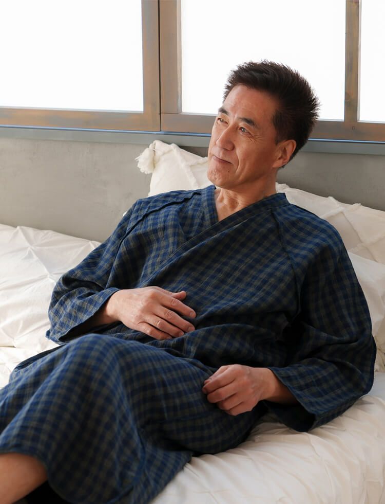 半額】介護用パジャマ メンズ ブリティッシュチェック柄 前開き 浴衣