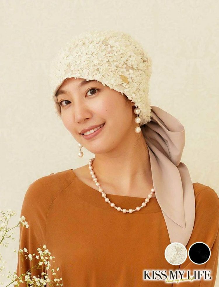 【美品】医療用ケア帽子　KISS MY LIFEマジークハットオードリーLUXE みすゞうたx KISS MY LIFE コラボ 『淡雪』 マジークハット Audrey