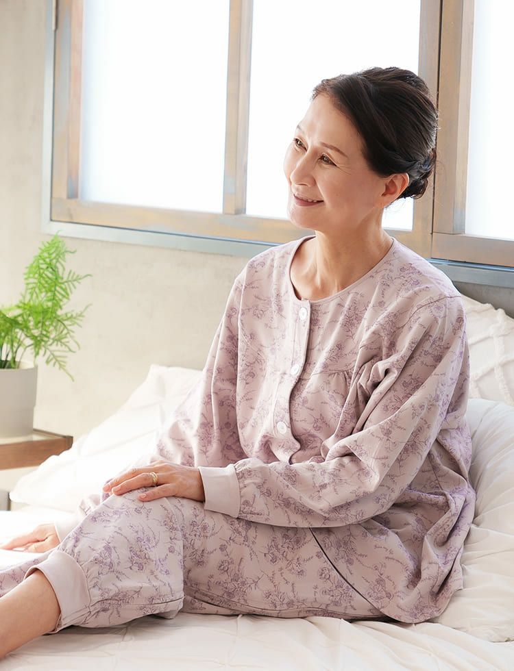 介護用パジャマ レディース French Flower柄 フルオープンタイプ 綿100