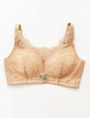 乳がんブラ　後ろホック調整 アンティークレース＆草の種パッドセット　キャメル