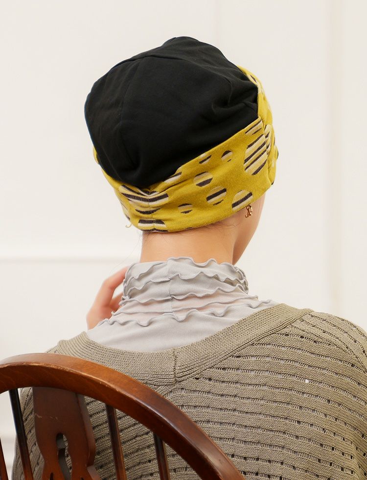 医療用帽子(ケア帽子) -Jean- ニットタイプ /バックル付き レトロドット柄