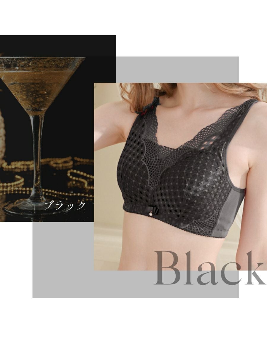 乳がんブラ　後ろホック調整 メッシュレース （パッド対応）　ブラック