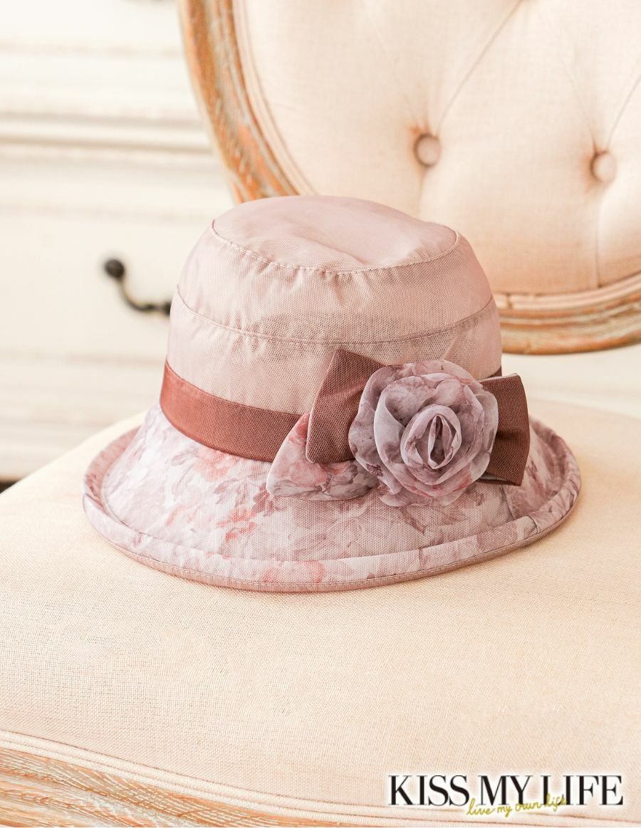 ニット肩掛け＆花コサージュ　UVケアハット