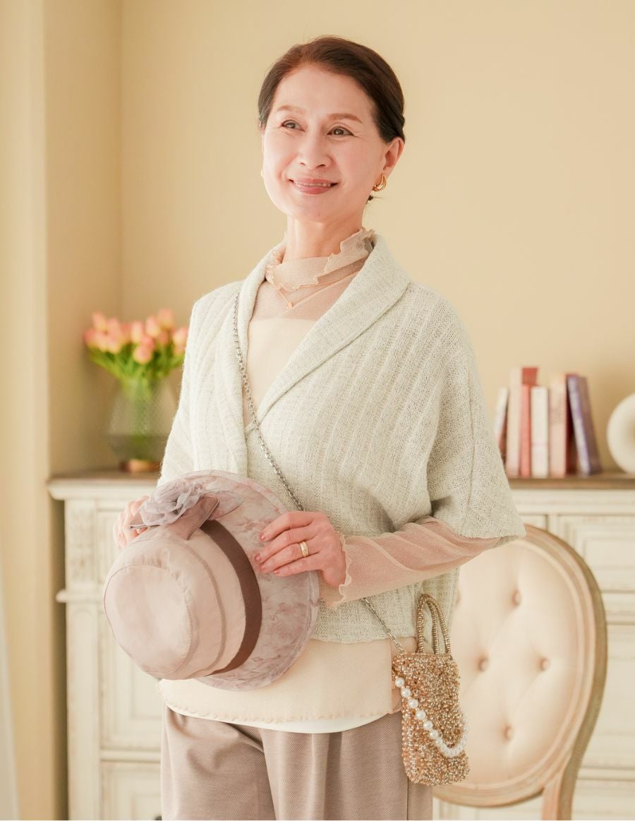 ニット肩掛け＆花コサージュ　UVケアハット