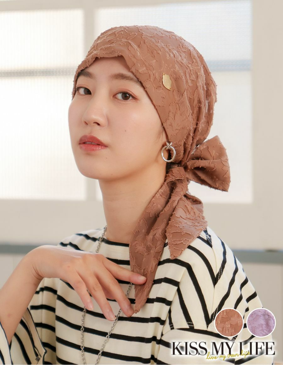 医療用帽子(ケア帽子) -Audrey- スカーフタイプ/花柄 カットジャガード