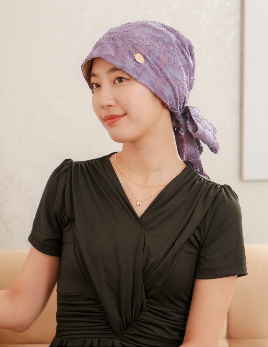 医療用帽子(ケア帽子) -Audrey- スカーフタイプ/花柄 カットジャガード