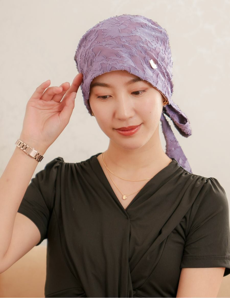 医療用帽子(ケア帽子) -Audrey- スカーフタイプ/花柄 カットジャガード