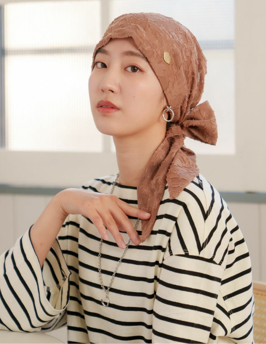 医療用帽子(ケア帽子) -Audrey- スカーフタイプ/花柄 カットジャガード