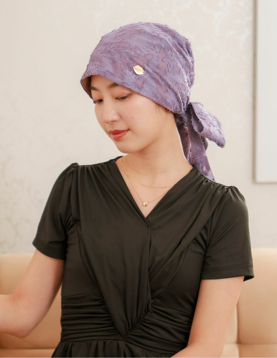 医療用帽子(ケア帽子) -Audrey- スカーフタイプ/花柄 カットジャガード