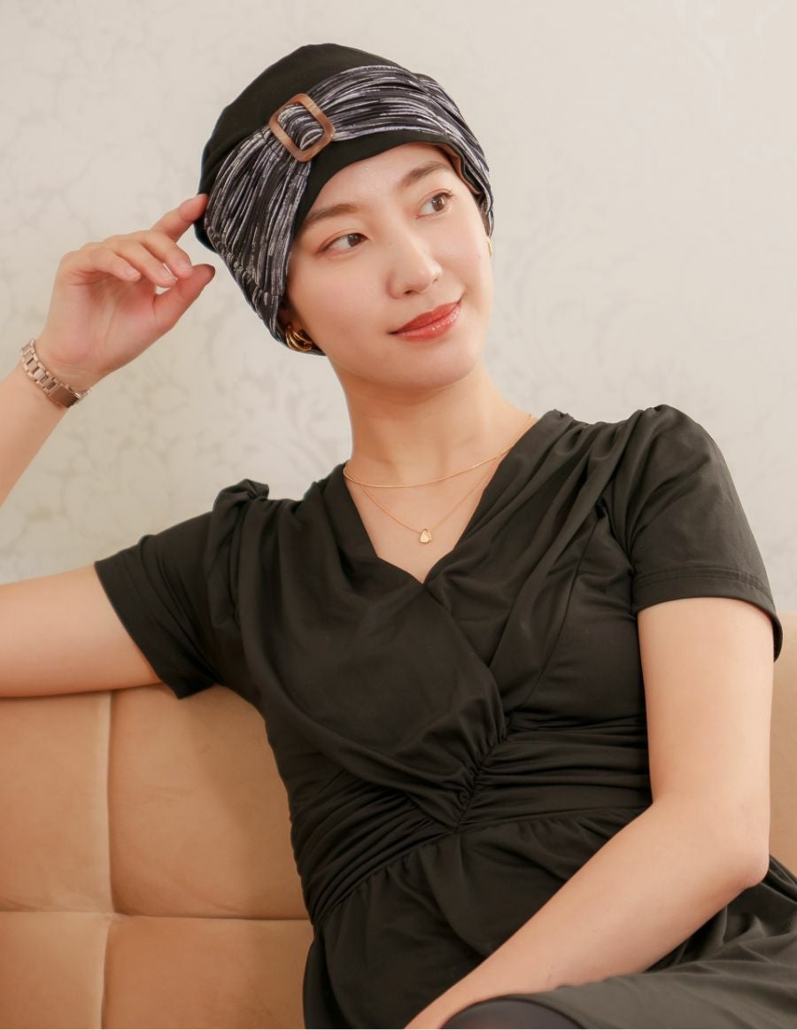 医療用帽子(ケア帽子) -Jean- ニットタイプ /バックル水彩