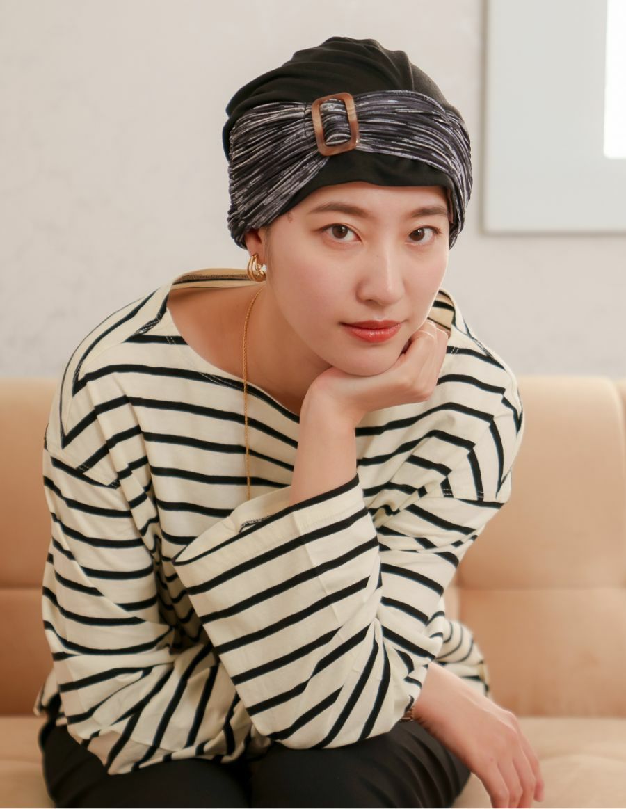 医療用帽子(ケア帽子) -Jean- ニットタイプ /バックル水彩