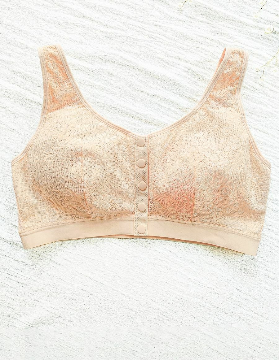 乳がんソフトブラ 前開きボタン ナチュラルフラワー（パッド対応） ピーチベージュ