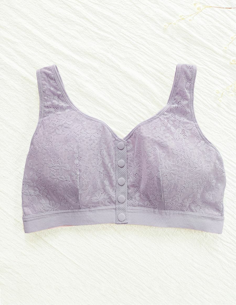乳がんソフトブラ 前開きボタン ナチュラルフラワー（パッド対応）　ペールラベンダー