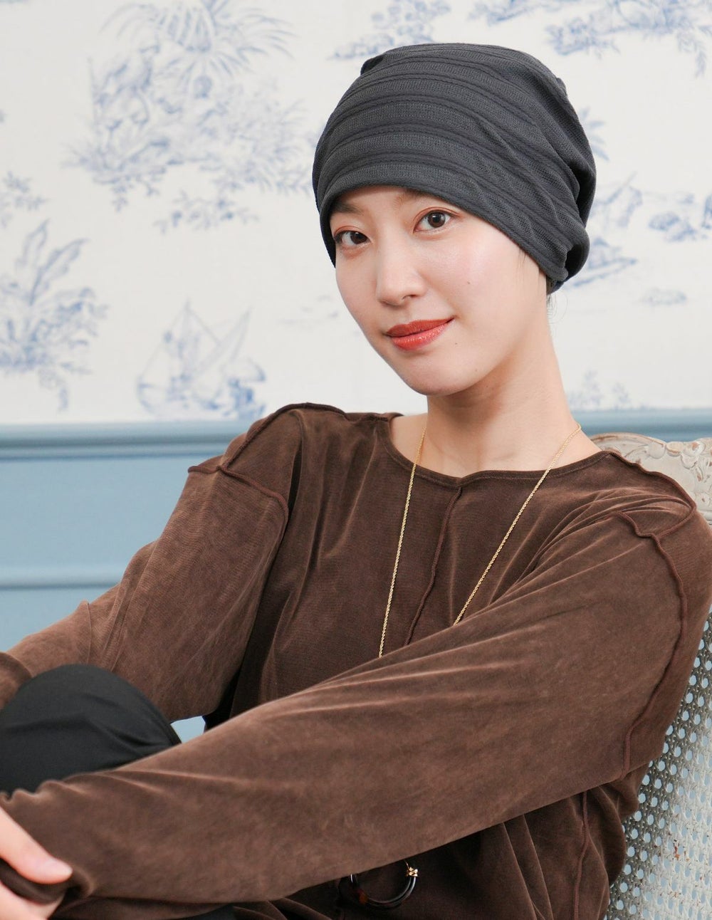 医療用帽子(ケア帽子) -Jean- アンティーク　ストライプ