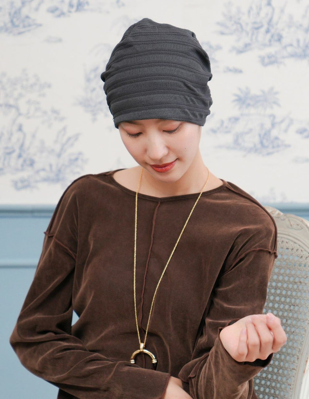 医療用帽子(ケア帽子) -Jean- アンティーク　ストライプ