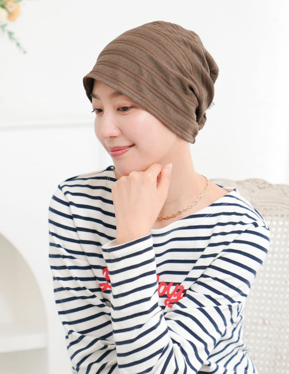 医療用帽子(ケア帽子) -Jean- アンティーク　ストライプ