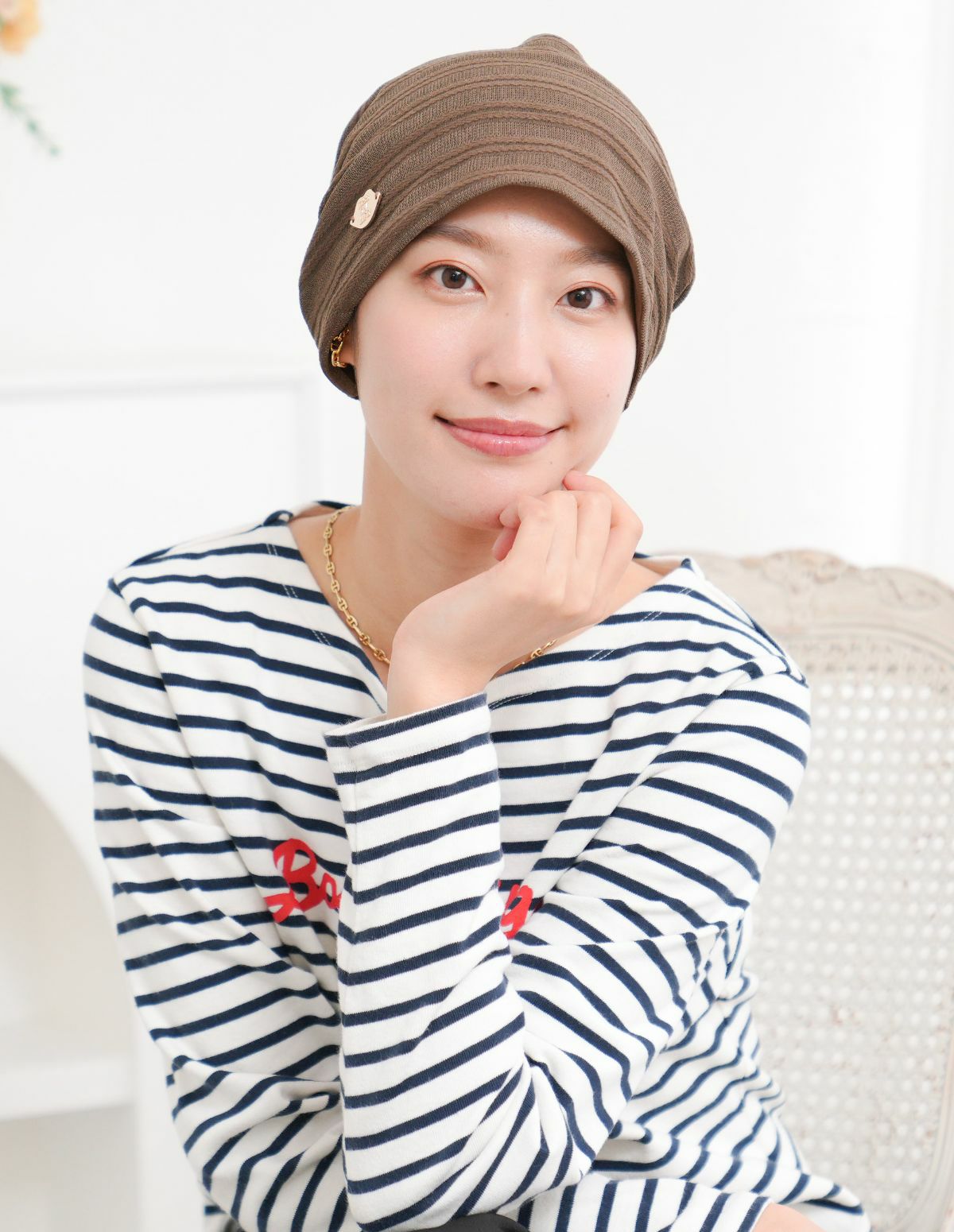 医療用帽子(ケア帽子) -Jean- アンティーク　ストライプ