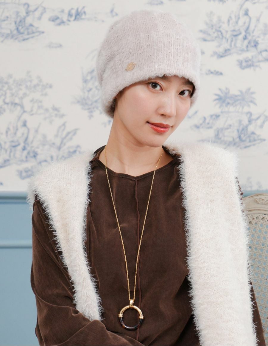 美品　Chapeau d' O グレー ニット帽　モヘア モーノ ニット帽 Cooma lamb knit beanie（クーマラムニットビーニー