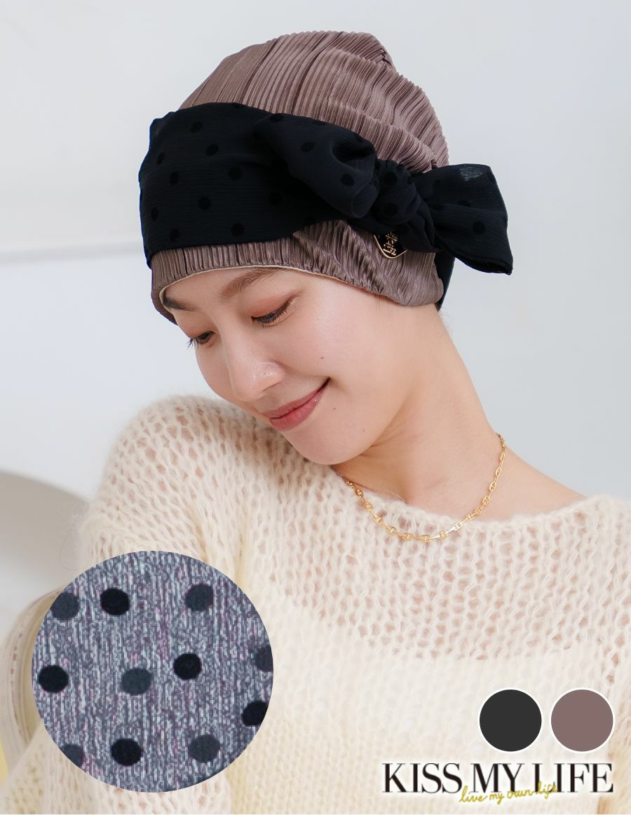 医療用帽子(ケア帽子) -Audrey LUXE- スカーフタイプ/Drape Dot