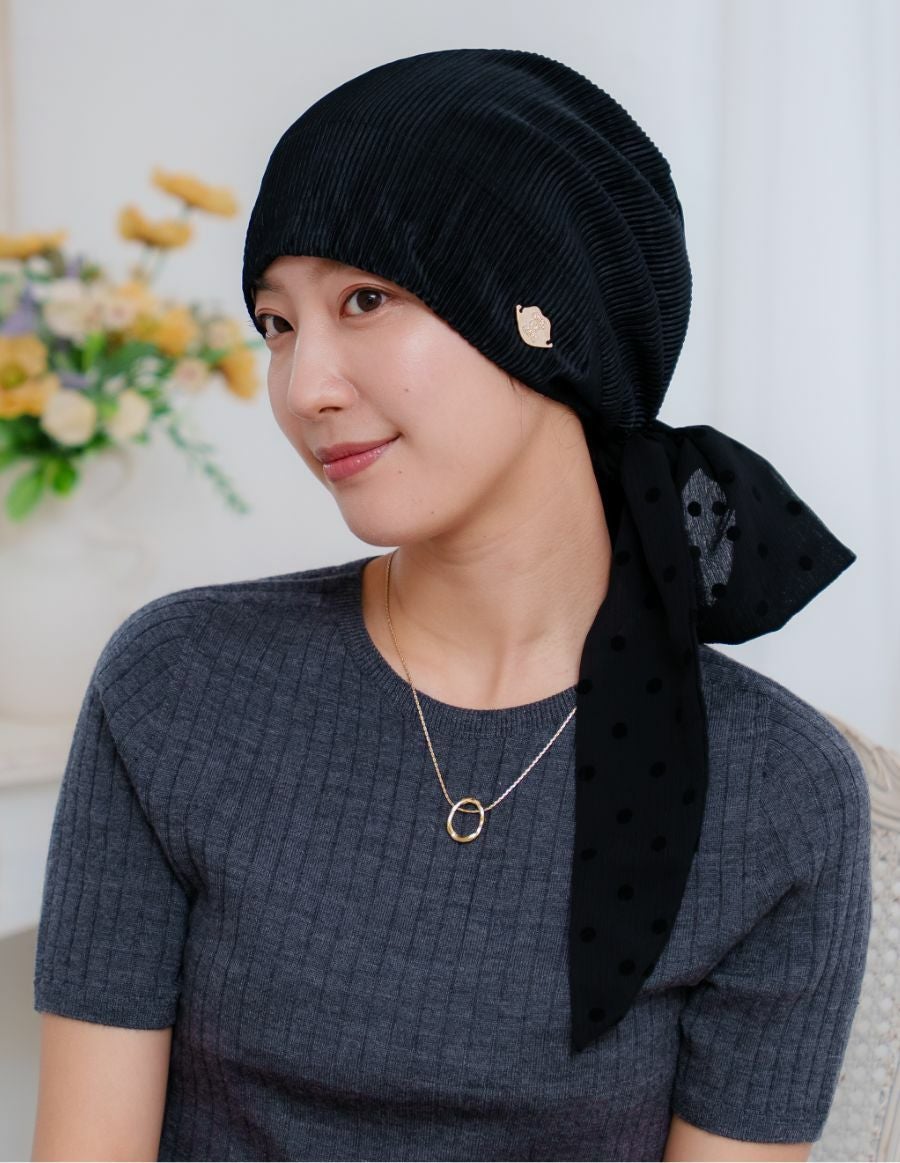 医療用帽子(ケア帽子) -Audrey LUXE- スカーフタイプ/Drape Dot