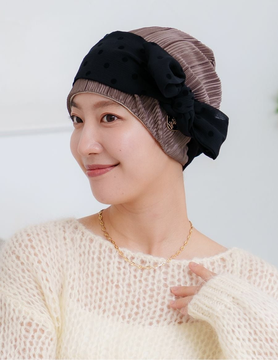 医療用帽子(ケア帽子) -Audrey LUXE- スカーフタイプ/Drape Dot