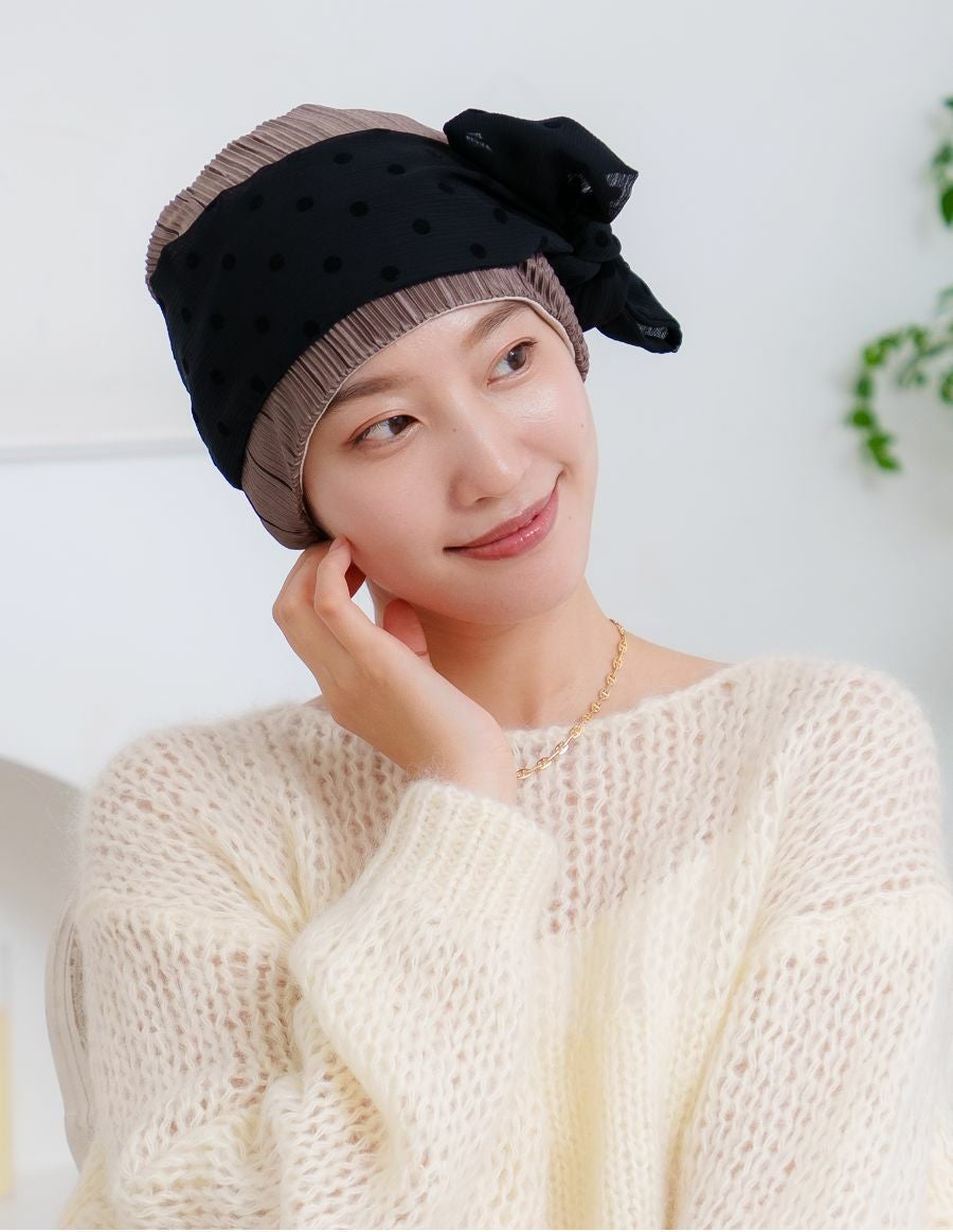 医療用帽子(ケア帽子) -Audrey LUXE- スカーフタイプ/Drape Dot