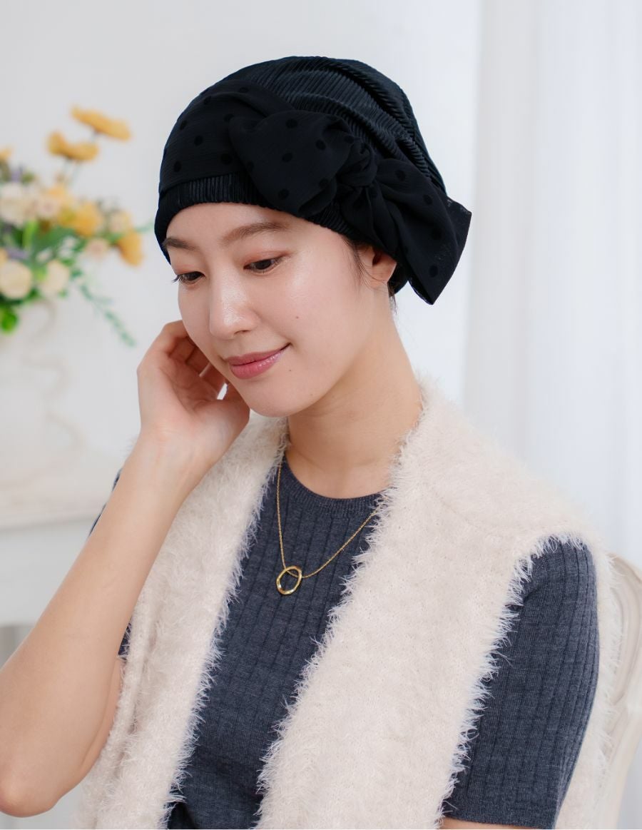 医療用帽子(ケア帽子) -Audrey LUXE- スカーフタイプ/Drape Dot