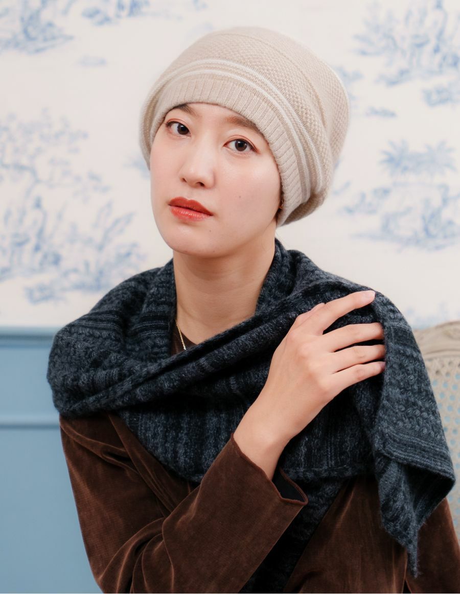 医療用帽子(ケア帽子) -Jean- カシミア フレンチストライプ