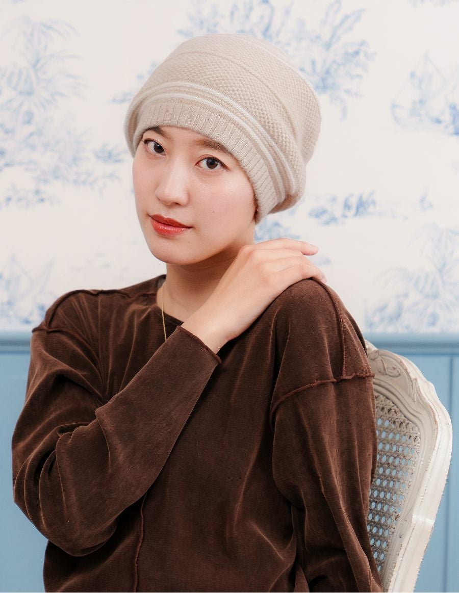 医療用帽子(ケア帽子) -Jean- カシミア フレンチストライプ