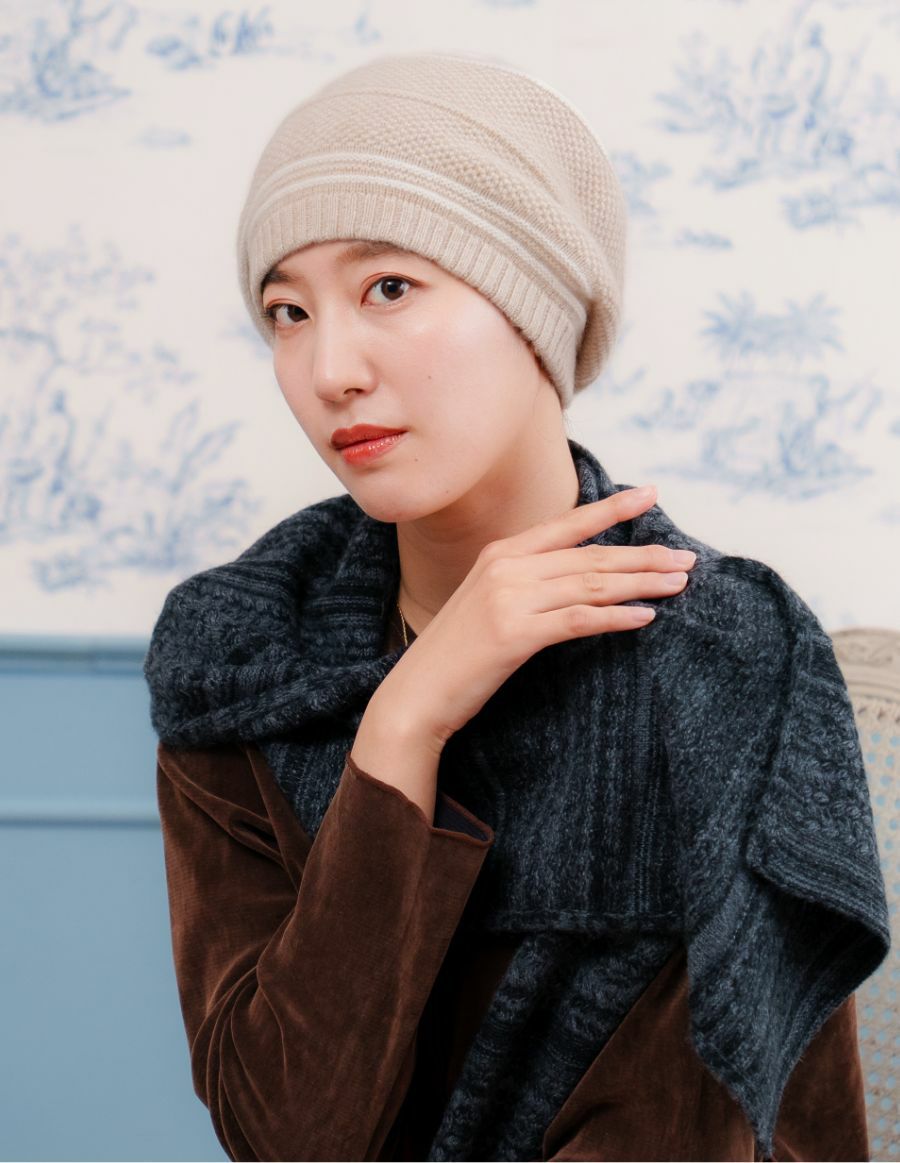 医療用帽子(ケア帽子) -Jean- カシミア フレンチストライプ