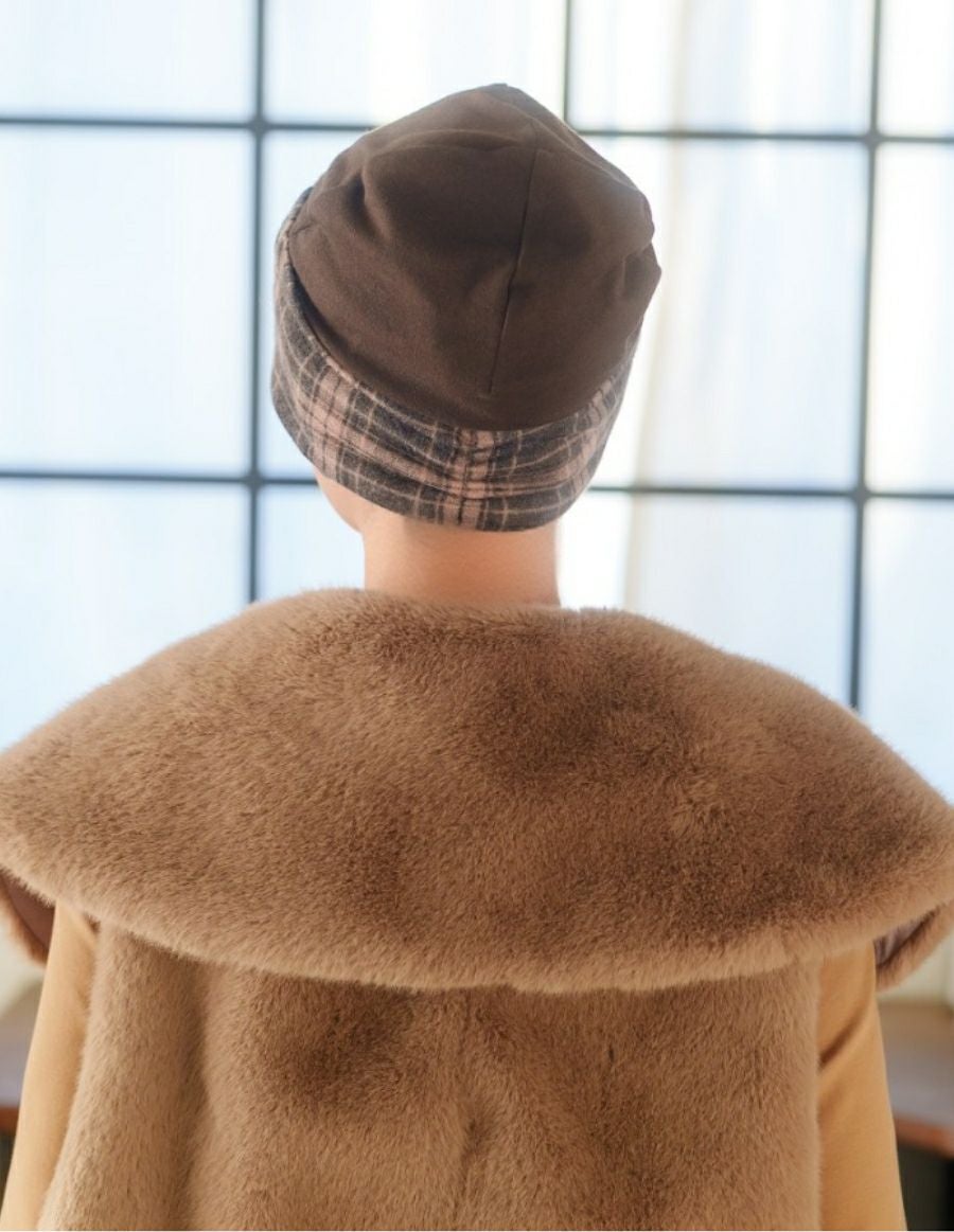 医療用帽子(ケア帽子) -Jean- ニットタイプ /バックル付き tedyチェック柄